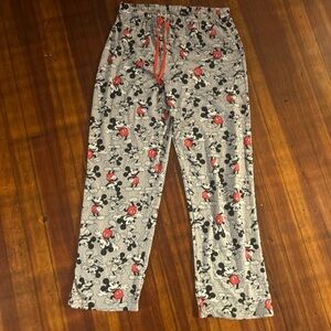 Disney Mickey Mouse Pajama Pants Sleepwear Gray Red Lounge Wear Campus ❤️